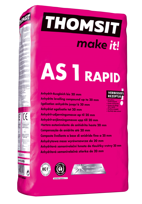 Thomsit AS 1 RAPID Fast Self-Leveling Anhydrite Mortar For leveling floors in thicknesses between 1 and 20 mm in a single application